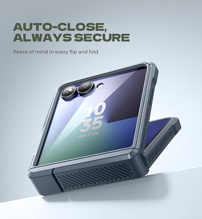 Dexnor for Samsung Galaxy Z Flip 7 Case with Dual Kickstands & Auto-Close Hinge Protection & Screen Protector, Full-Body Rugged Shockproof Protective Cover Bumper Cases for Galaxy Z Flip 7,Navy Blue