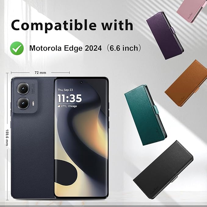 Wallet Flip Case for Motorola Edge (2024) - [RFID Blocking] Luxury PU Leather Card Holder Magnetic Phone Cover with Kickstand,Shockproof Protective Case,Black