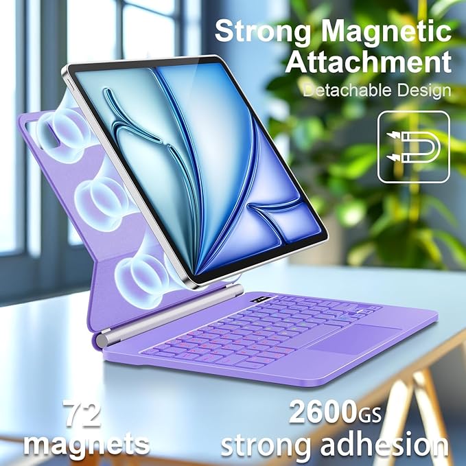 Keyboard Case for iPad Air 13 inch (M3 2025/M2, 2024),iPad Pro 12.9 inch (3/4/5/6th Gen)，Magic-Style Magnetic – Floating Cantilever Stand – Backlit Keyboard Case with Multi-Touch Trackpad (Purple)