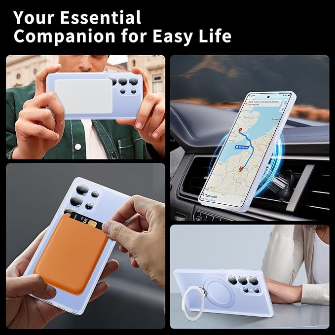 for Samsung Galaxy S25 Ultra Case,Compatible with Magsafe [Wireless Charging],with 360°Rotatable Magnetic Ring Stand,Matte Translucent Slim Soft Edge Phone Kickstand,Frosted White