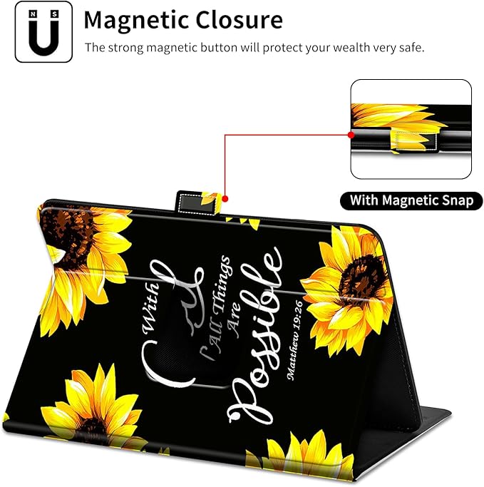 for Walmart Onn 10.4" Tablet Pro 2023 (Model:100110603) Case Dluggs 360 Degree Rotating Smart Protective Stand Cover for Walmart Onn 10.4 Inch Pro Tablet-Sunflower Matthew 19:26