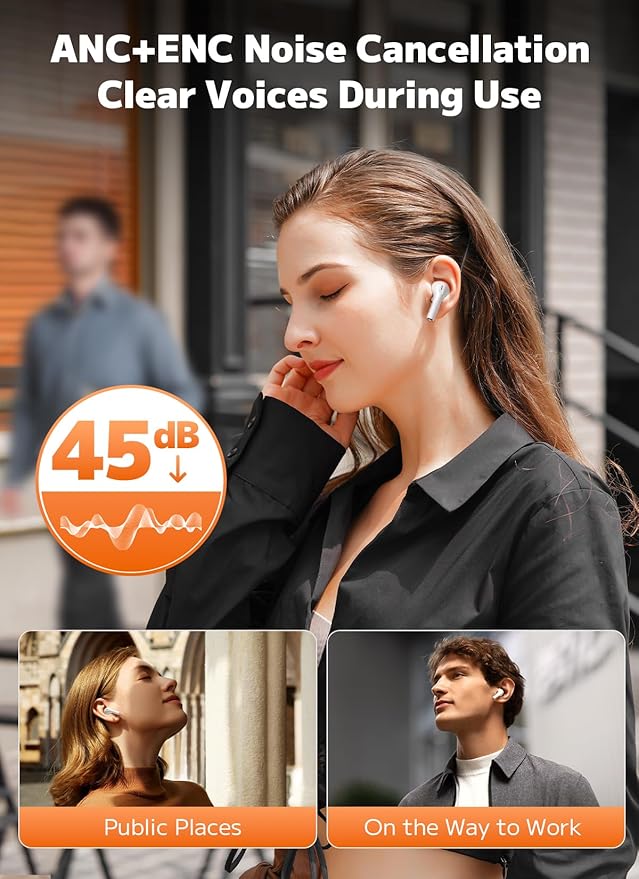 Wireless Earbuds, Bluetooth 5.4 Ear Buds with Multifunctional Touch Screen, ANC/ENC Noise Cancelling Headphones with 48H Playtime, Bass Stereo Sound, for Laptop, Android/iOS, Pad