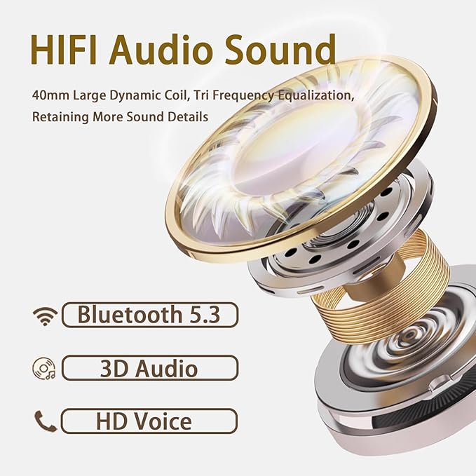 Bluetooth Headphones with LED Lights, Foldable Wireless Over-Ear Headphones with HiFi Stereo Sound Mic, Kids Adult Colorful Music Headset for Game Travel/Home Office/PC/Mobile/Phone (White A)