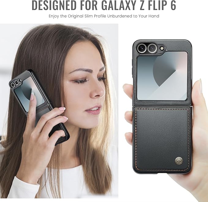 for Samsung Galaxy Z Flip 6 Case, Premium PU Leather Case Anti Scratch Slim Phone Shockproof Protective Phone Cover for Samsung Galaxy Z Flip6, Black