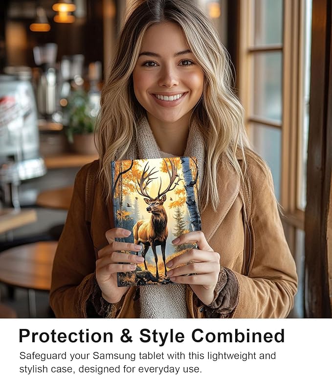 Case for Samsung Galaxy Tab S10 Plus/ S9 FE Plus/ S9 Plus 5G Tablet 12.4'', Slim PU Leather Stand Cover with Auto Wake/Sleep, Multi-Angle Viewing & Shockproof, Autumn Deer