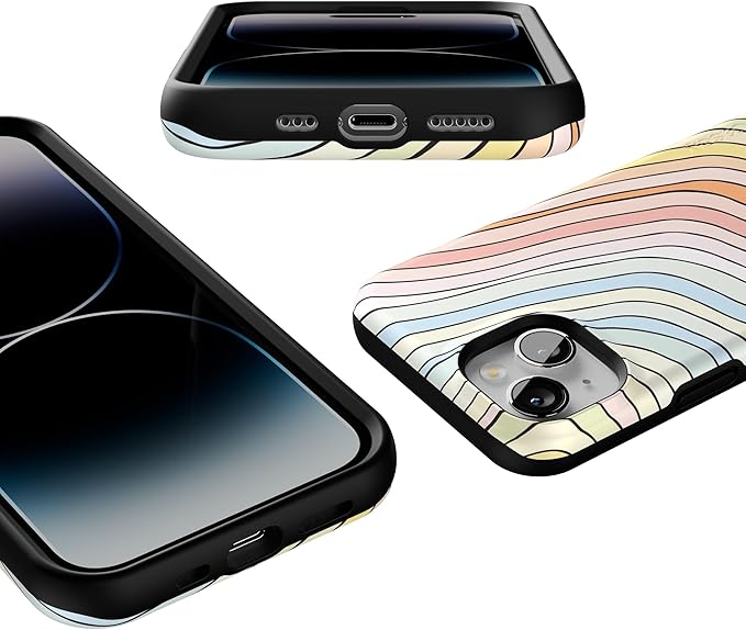 Casely iPhone 14 Case | Ride The Wave | Pastel Rainbow Lined | Compatible with MagSafe | Bold Protective Design