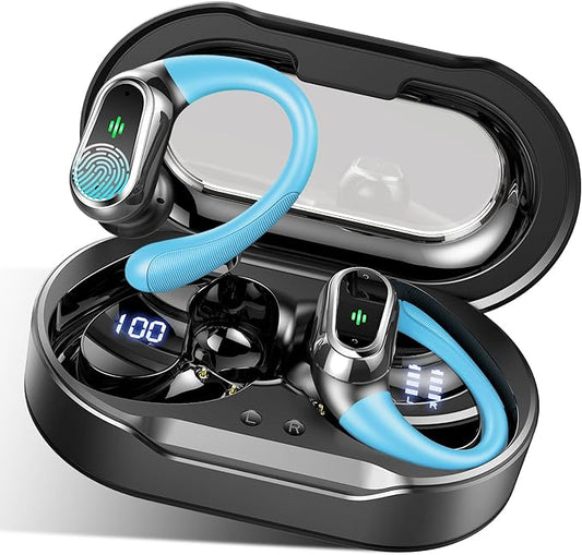 Wireless Earbuds, 2025 Bluetooth 5.4 Headphones Sport, Bluetooth Earbuds with ENC Noise Canceling Mic, 50H Stereo Wireless Headphones IP7 Waterproof with Earhooks, Dual LED Display for Workout/Running