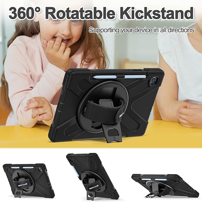 BATYUE Case for Samsung Galaxy Tab S6 Lite 10.4 Inch 2024/2022/2020 (SM-P610/P613/P615/P619/P620/P625/P627), Protective Cover with Pencil Holder, Shoulder Strap, Hand Strap, Kickstand (Black)