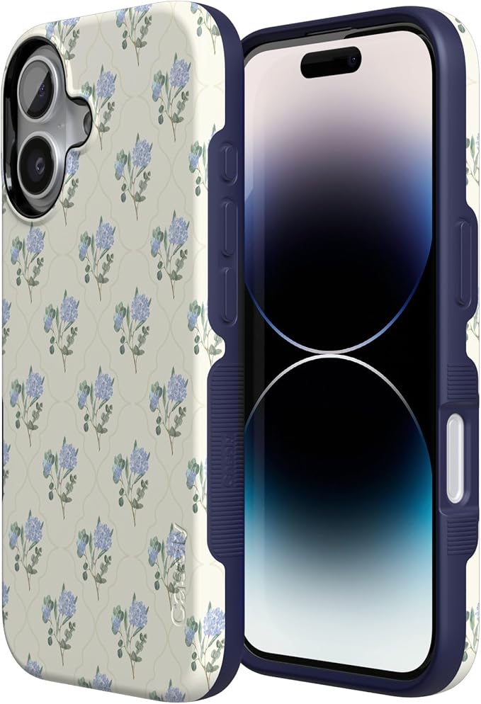Casely iPhone 17 Case | Vintage Garden | Blue Hydrangea | Compatible with MagSafe | Bold Protective Design