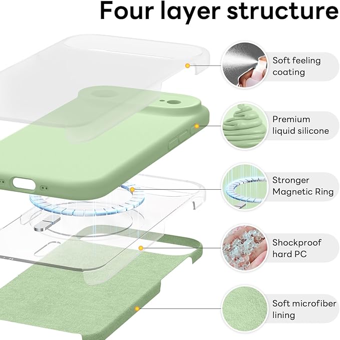 Vooii Magnetic Compatible with iPhone Air Case (Compatible with Magsafe) (Upgraded Camera Protection) Liquid Silicone Shockproof Full Body Protective Phone Cover for Women Men, Matcha, 6.5"