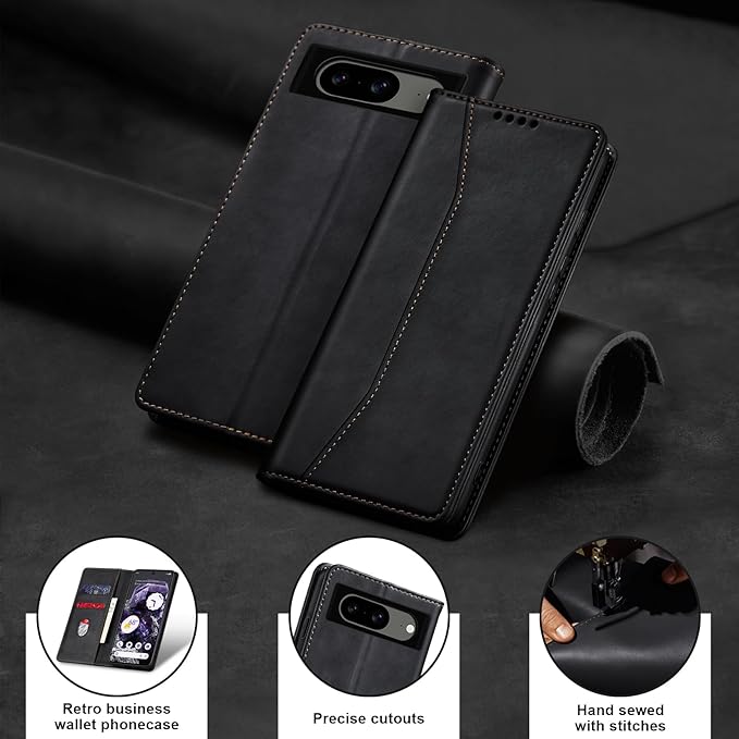 Jasonyu Flip Wallet Case for Google Pixel 8,Leather Magnetic Folio Cover with Card Holder,Kickstand - TPU Shockproof Durable Protective Phone Case,Black