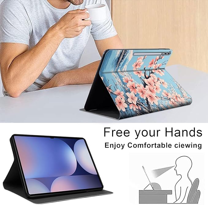 Case for Samsung Galaxy Tab S10 Ultra/Galaxy Tab S9/S8 Ultra 14.6-Inch, Slim PU Leather Stand Cover with Auto Wake/Sleep, Multi-Angle Viewing & Shockproof, Peach Blossoms