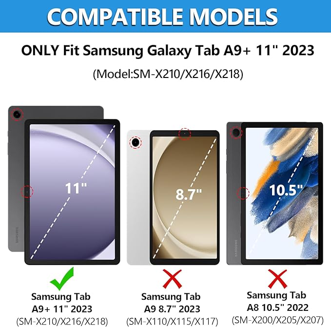 MMK Galaxy Tab A9 Plus Case with Keyboard, Samsung A9 Plus Tablet Case Keyboard (11" 2023, SM-X210/X216/X218), Wireless Detachable-Black