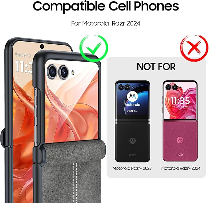 for Motorola Razr 2024 Case/Razr 2025 Case, Built-in Screen Protector & Hinge Protection & Ultra Thin PU Leather Matte PC Shockproof Phone Cover Smartphone Case for Moto Razr 2024/2025(Gray)
