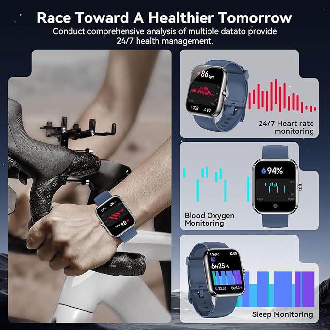 Smart Watch with Alexa Built-in, 1.83" HD Touchscreen Fitness Tracker, Bluetooth Notifications/Calls, IP68 Waterproof, 120+ Sport Modes, 24/7 Heart Rate & Sleep Monitor for iPhone Android iOS (Blue)