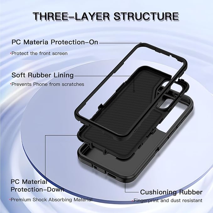 for Samsung Galaxy S25 Plus Case Heavy Duty Protective Shockproof Dropproof 3-Layer Full Body Protection [Without Screen Protector] Tough Rugged Case for Galaxy S25 Plus,Black