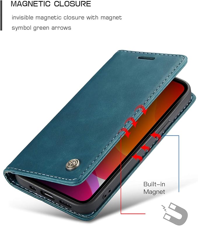 for iPhone 12 Mini Case 5.4", Flip Wallet Leather Case with Card Holder Magnetic Closure Shockproof Kickstand Protective Phone Cases Cover for iPhone 12 Mini,Blue-Green