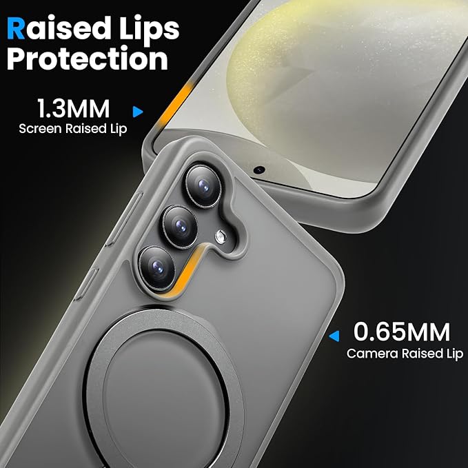 360° Rotatable Stand for Samsung Galaxy S25 Plus Case Magnetic with Screen Protector X1 & Camera Lens Protector*1, Compatible with MagSafe, 16FT Mil-Grade Shockproof for S25 Plus Case 6.7"，Gray