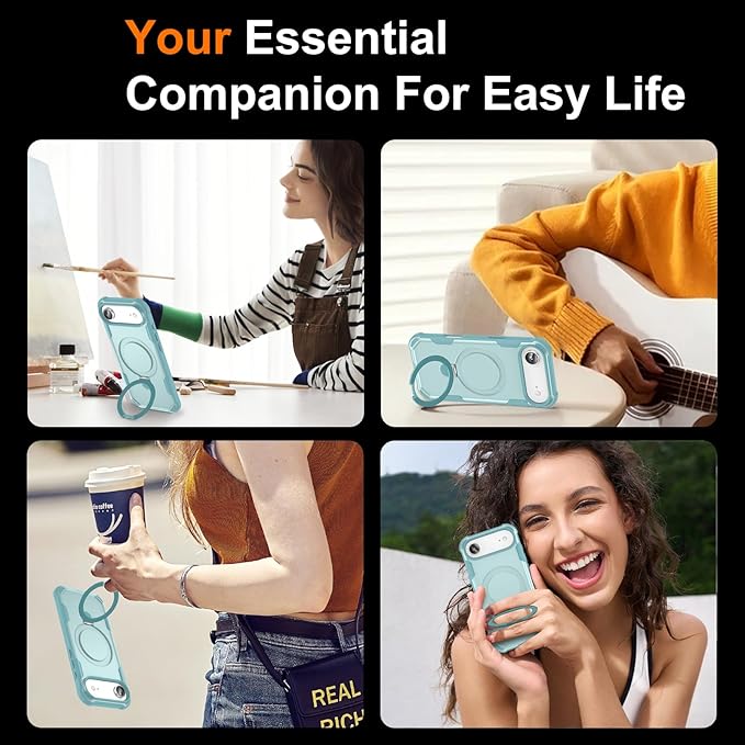 Compatible with iPhone 17 Air Case with Invisible Magnetic Ring Stand [Compatible with Magnetic] [Military Drop Protection] Shockproof Slim Hard Back Soft Edge Case 6.6 Inch, Blue