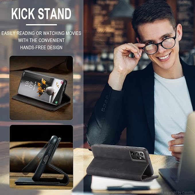 for Samsung Galaxy S21 Ultra Case, Flip Wallet Leather Case with Card Holder Magnetic Closure Shockproof Kickstand Protective Phone Cases Cover for Samsung S21 Ultra,Black