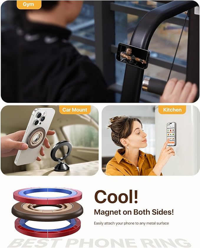 andobil [2025 3rd Gen] Magnetic Phone Grip for MagSafe [360° Rotatable & Ultra-Stable] Two-Sided Magnet Cell Phone Ring Holder Compatible with MagSafe Accessories, iPhone 17 Air 16 Pro Max 15 14 13 12
