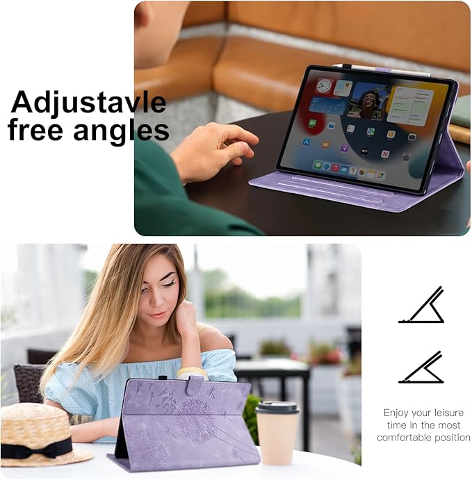 Dandelion Cover for Galaxy Tab A9 Plus Case (SM-X210/X216/X218, 11 Inch 5G), Artsy Design, Premium Faux Leather Made, Card Slots, Kickstand, Purple