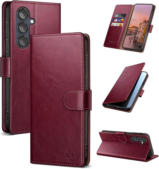 Wallet Case for Samsung Galaxy S25 5G Magnetic Flip Leather Folio Cover with RFID-Blocking Credit Card Holder, Women Men Protective Phone Case Compatible with Samsung S25, Wine Red