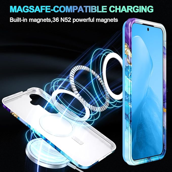 Casetego for Galaxy S25 FE Case,Compatible with MagSafe,[Military Grade Drop Test] Full Body Protection Slim Shockproof Rugged Marble Women Case for Samsung Galaxy S25 FE 6.7 inch,Azure Blue