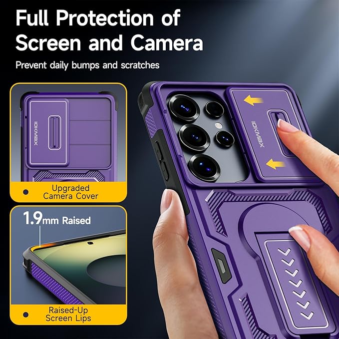 for Samsung Galaxy S25 Ultra Case with 2*Screen Protector, Slide Camera Cover, Kickstand, Lanyard Strap,Military Grade Shockproof Protective Heavy Duty Non-Slip for S25 Ultra Case-6.9'', Purple