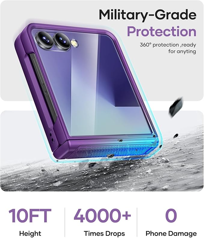 Vihibii for Samsung Galaxy Z Flip 7 Slim Case with Rugged Hinge Protection & Outer Screen Protector & Non-Slip Texture, Shockproof Durable Phone Case Cover for Samsung Z Flip 7 5G 2025, Dark Purple