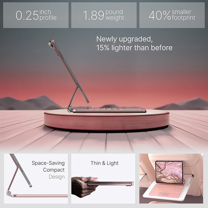 typecase Keyboard Case for iPad Air 13(M3 2025 / M2 2024) and iPad Pro 12.9 (6th, 5th, 4th, 3rd Gen),Magic Keyboard, Easy-Set Magnetic Stand,Multi-Touch Trackpad, 11 Colors Backlight,Rose Gold