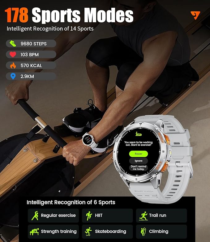 GPS Smart Watch for Men LED Flashlight, 530mAh Extra Large Battery, 1.43'' AMOLED Military Smartwatch Answer/Make Call with Heart Rate SpO2 Sleep Monitor for Android iOS Silver