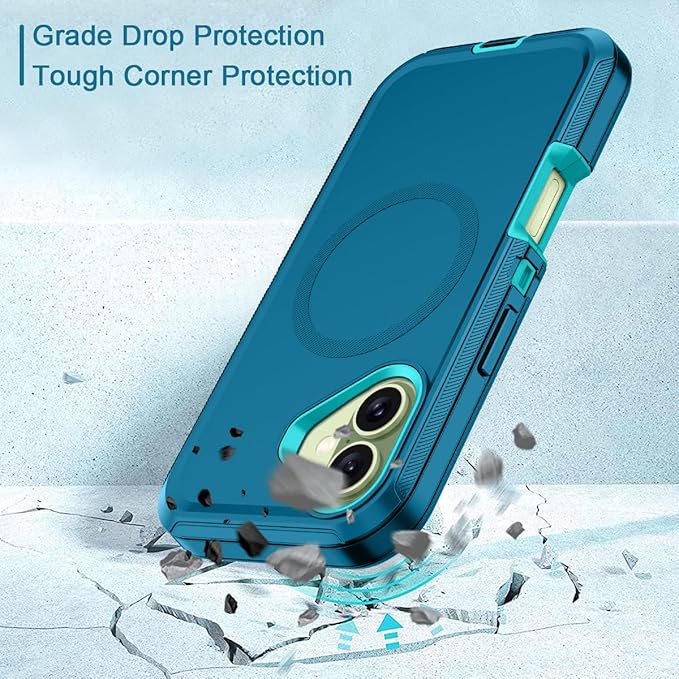 for iPhone 17 Case [Compatible with MagSafe][Without Screen Protector] Heavy Duty Protective Shockproof 3-Layer Tough Rugged Cover for Apple iPhone 17 6.3",Turquoise