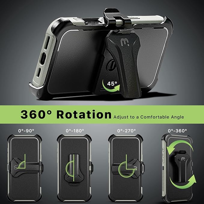 M MYBAT PRO Maverick Series for iPhone 16 Pro Max Case with Belt Clip Holster,Compatible with Magsafe w/Screen Protector,Anti-Drop,Shockproof,360°Rotating Kickstand,Heavy Duty Protection