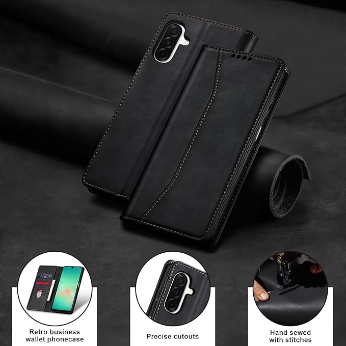 Jasonyu Flip Wallet Case for Samsung Galaxy A26 5G,Leather Magnetic Folio Cover with Card Holder,Kickstand - TPU Shockproof Durable Protective Phone Case,Black