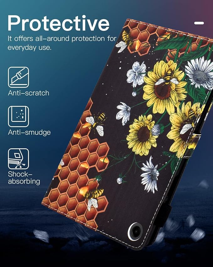 Case for Galaxy Tab A9+/A9 Plus 11 Inch 2024 (SM-X210/X216/X218), Funut PU Leather Folio Cover Multi-Angle Stand with Auto Wake/Sleep Case for Samsung Galaxy Tab A9 Plus/A9+ Tablet, Flower Beehive