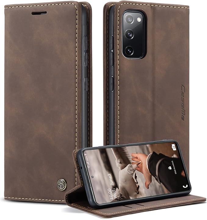 for Samsung Galaxy S20 FE Case, Flip Wallet Leather Case with Card Holder Magnetic Closure Shockproof Kickstand Protective Phone Cases Cover for Samsung S20 FE,Coffee