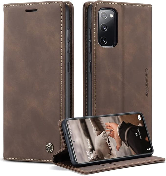 for Samsung Galaxy S20 FE Case, Flip Wallet Leather Case with Card Holder Magnetic Closure Shockproof Kickstand Protective Phone Cases Cover for Samsung S20 FE,Coffee