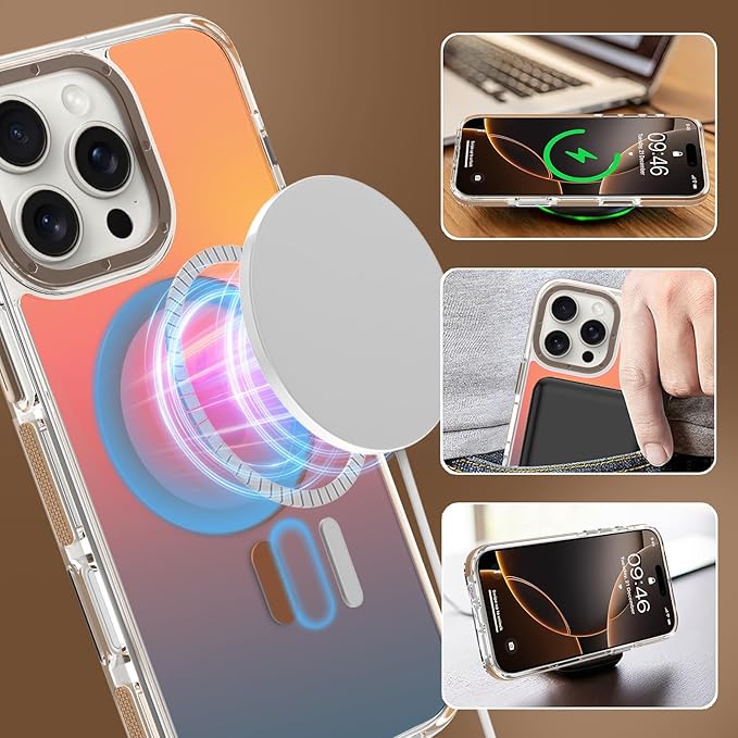 MOWIME Magnetic Case for iPhone 16 Pro Max [Compatible with Magsafe] [Cute Fashion Fluorescent Design] [1 Screen Protector] Slim Translucent Matte Case for iPhone 16 Pro Max 6.9" 2024, Desert
