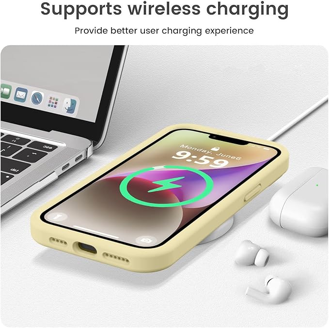 Vooii Compatible with iPhone 13 Pro Max Case, Liquid Silicone Upgrade [Camera Protection] [Soft Anti-Scratch Microfiber Lining] Shockproof Phone Case for iPhone 13 Pro Max 6.7 inch - Creamy Yellow