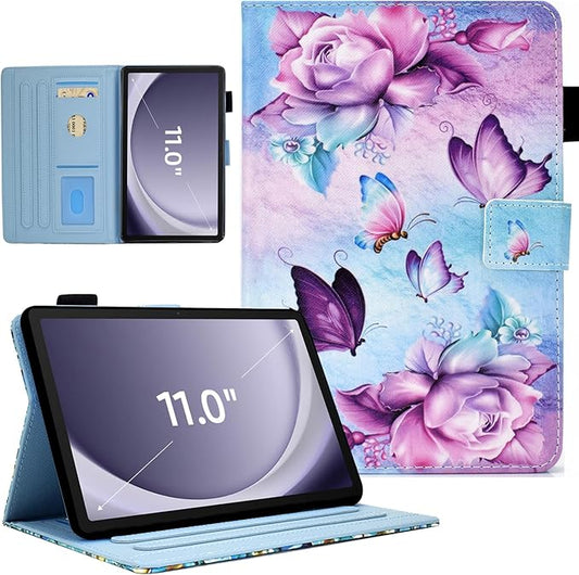 DTangLsm Case for Samsung Galaxy Tab A9 Plus/ A9+ 11 inch 2023 (SM-X210/X216/X218) Multi-Angles Viewing PU Leather Folio Stand Cover for Galaxy Tab A9+ Case with Pencil Holder, Butterfly Flower