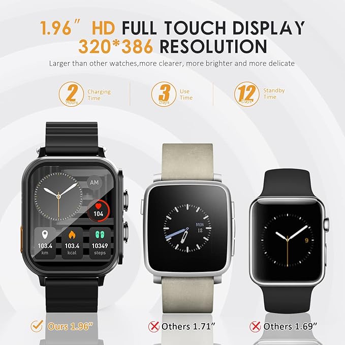 Smart Watch with Earbuds, 1.96“ Smartwatch for Android/iOS, Watches for Men Women IP67 Waterproof Fitness Tracker with Heart Rate Blood Oxygen Sleep Monitor, Sports Calls Message (Black)