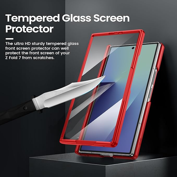 VEGO for Samsung Galaxy Z Fold 7 Case with Belt Clip Holster, [360°Ring Kickstand] [Camera Cover] [Front Screen Protector] [Hinge Protection] Shockproof Armor Cover for Galaxy Z Fold7 - Red