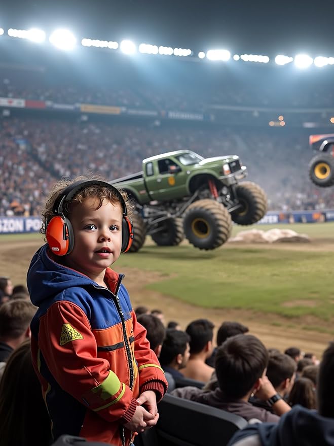 Dr.meter Ear Muffs for Noise Reduction: 27.4SNR Noise Cancelling Headphones for Kids Adults, EM100 Adjustable Hearing Protection Earmuffs for Monster Jam, Autism Sensory, Concerts, Fireworks Orange