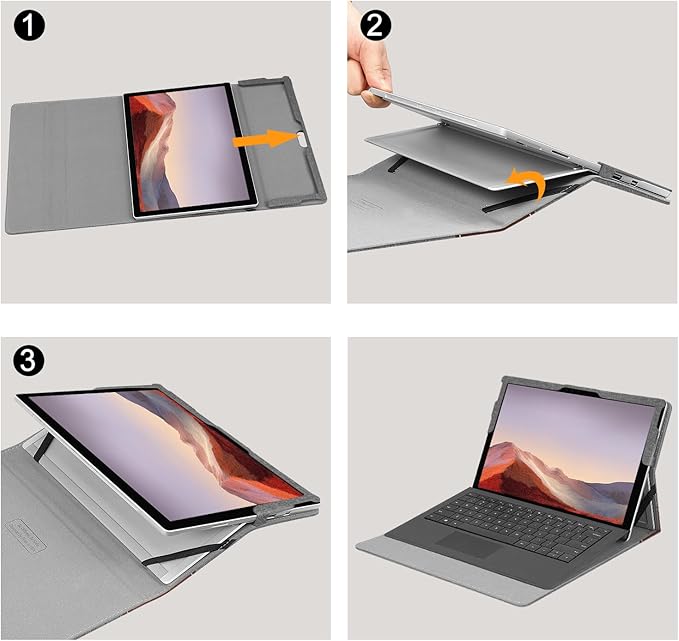 Fintie Case for 12.3 Inch Microsoft Surface Pro 7 Plus, Surface Pro 7/6/5/4/3 - Portfolio Business Cover with Pocket, Compatible with Type Cover Keyboard, Gray/Brown