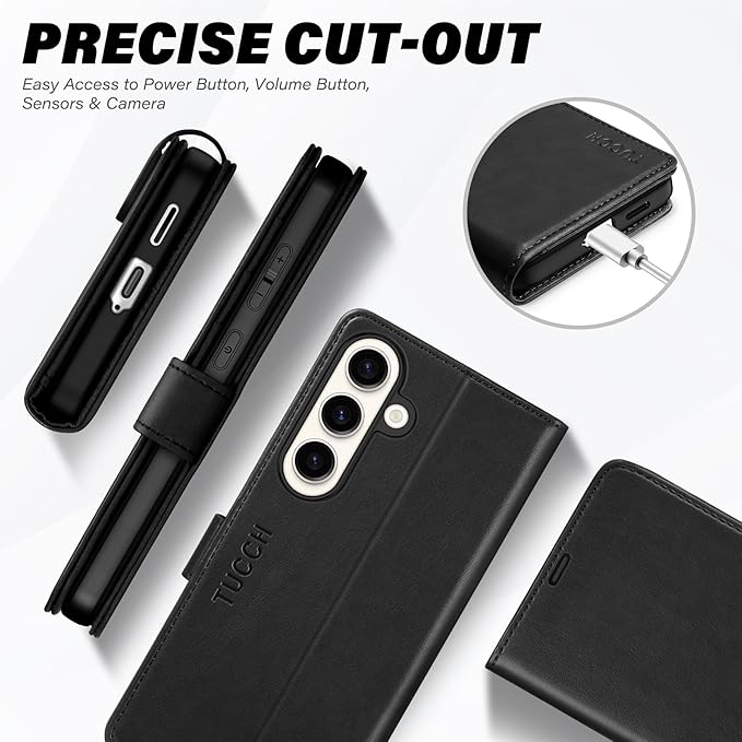 TUCCH Case Wallet for Galaxy S25 5G, Kickstand [RFID Blocking] Card Holder, Folio Magnetic PU Leather [TPU Shockproof Interior Case] Protective Folio Cover Compatible with Galaxy S25 6.2" 2025, Black