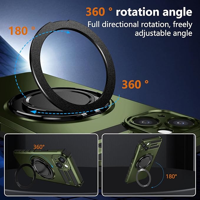 for iPhone 13 Case Magnetic Compatible with MagSafe Wireless Charging,with 2 Screen Protectors,Built-in 360°Kickstand Ring,Military Grade Drop Shockproof Heavy Duty Protection Phone Men Blue