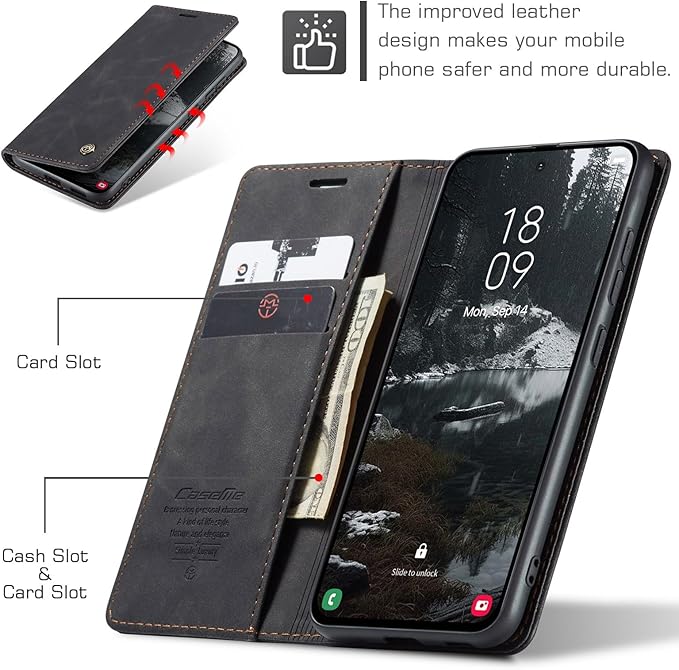 for Samsung Galaxy S25 Edge Case, Flip Wallet Leather Case with Card Holder Magnetic Closure Shockproof Kickstand Protective Phone Cases Cover for Galaxy S25 Edge, Black