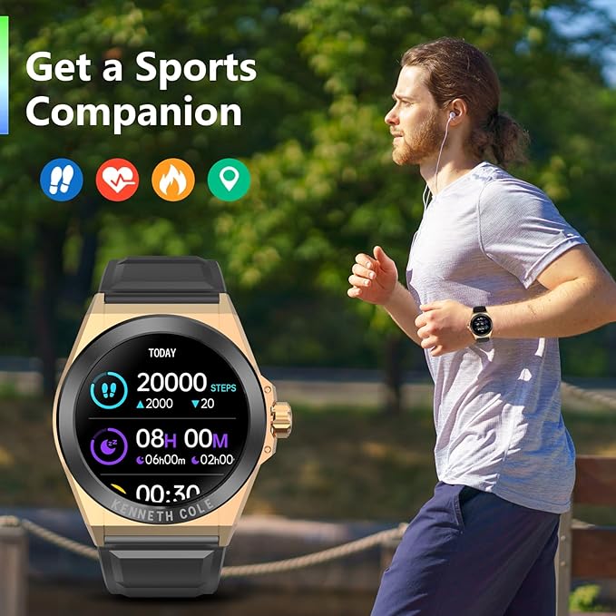 Bebinca Smart Watch for Men Compatible with iPhone Samsung Android Phone, 1.32'' HD Screen IP68 Waterproof Bluetooh Fitness Tracker Heart Rate/Sleep Monitor(Black-Gold)