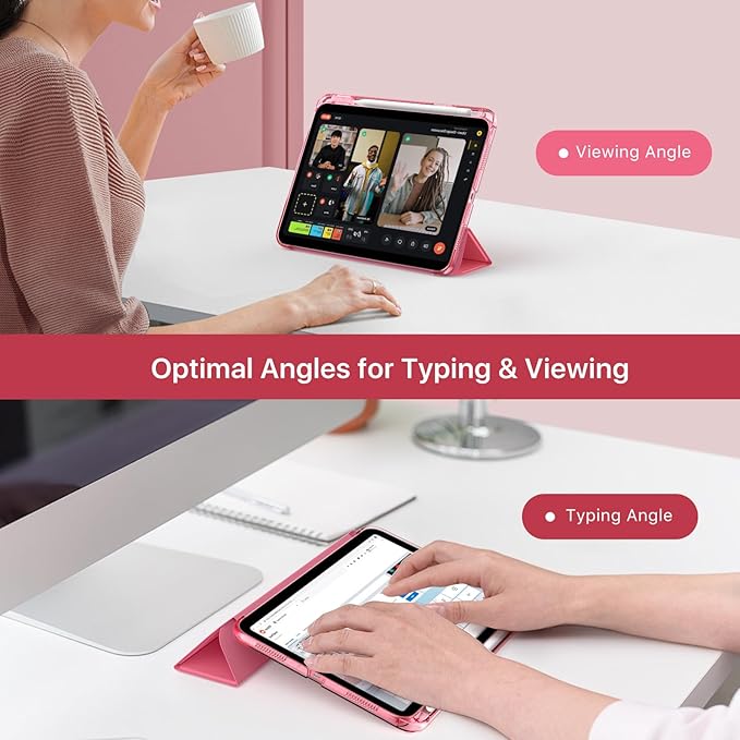 MoKo for iPad (A16) 11th Generation Case 11 Inch 2025, iPad 10th Gen Case 10.9 Inch 2022 with Pencil Holder, Slim Light Trifold Protective Cover with Hard PC Translucent Back Shell, Watermelon Pink